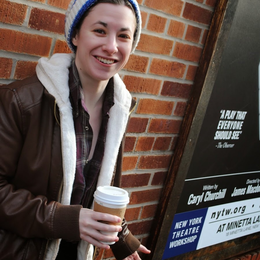 SJ outside theater door (in NYC) with Coffee